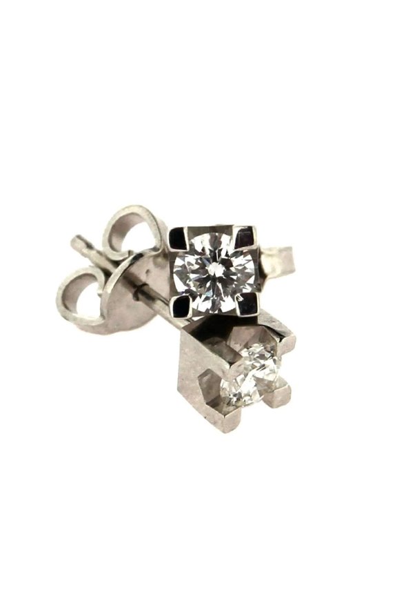 18k Solid White Gold Square Mounting Four Prongs 0.50 ct Twt Diamond Post Studs Earrings