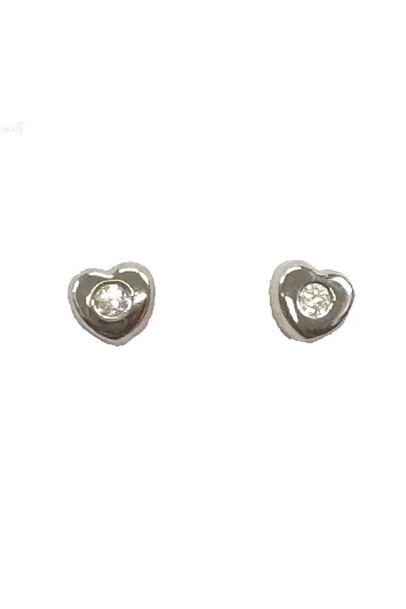 18k Solid White Gold Tiny Diamond Heart Covered Screwback Earrings