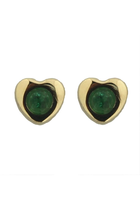 18k Solid Yellow Gold Cabuchon Emerald Center Heart covered screwback Earring