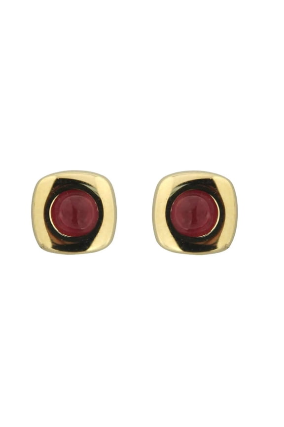 18k Solid Yellow Gold Center Cabochon Ruby Covered Screwback Earrings