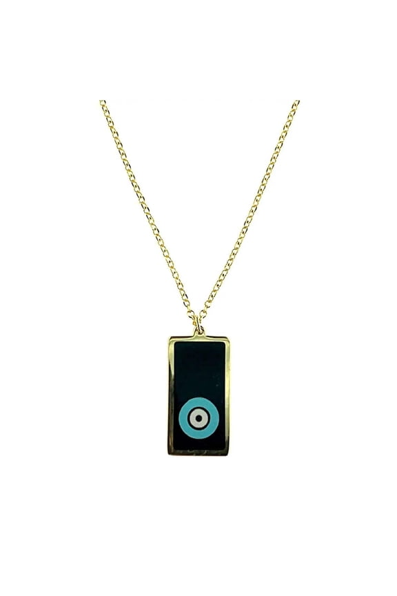 18k Solid Yellow Gold Corian Evil Eye Plate Pendant Cable Chain Necklace 16.5 inches