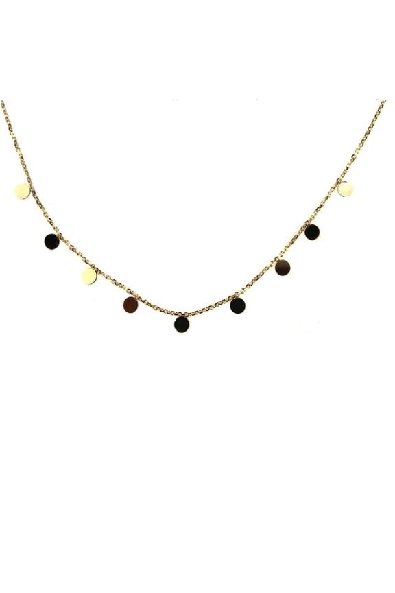 18k Solid Yellow Gold Nine Tiny Circles Solder to a thin cable chain Necklace 17 inches with extra rings starting at 16 inches