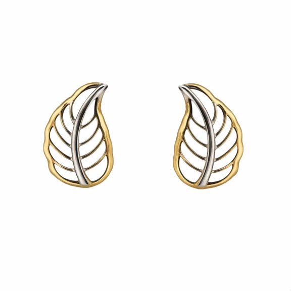 18k Solid Yellow Gold Open Leaf Post Earrings