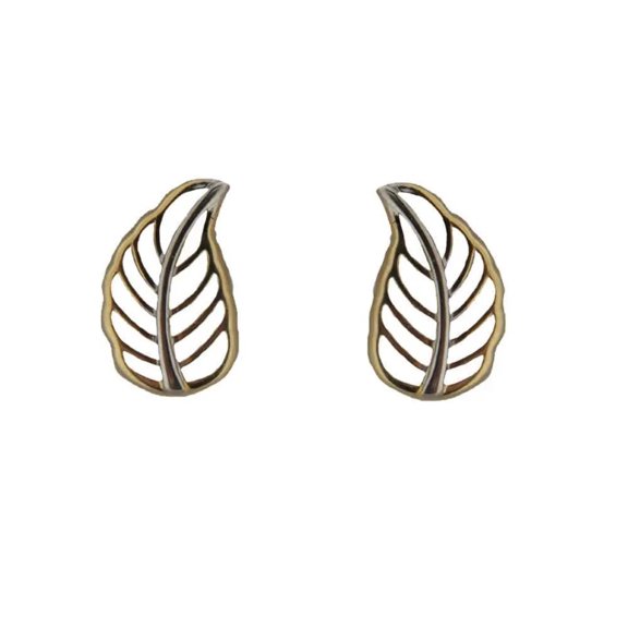 18k Solid Yellow Gold Open Leaf Post Earrings