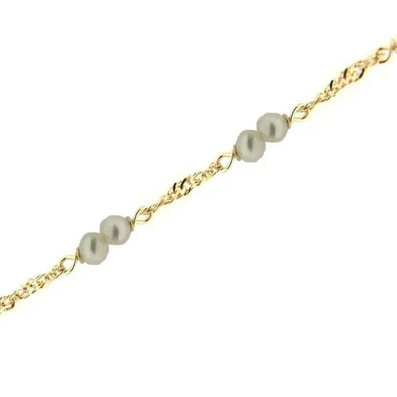 18k Solid Yellow Gold Pearls Bracelet 6.25 inches with extra ring at 5.75 inches