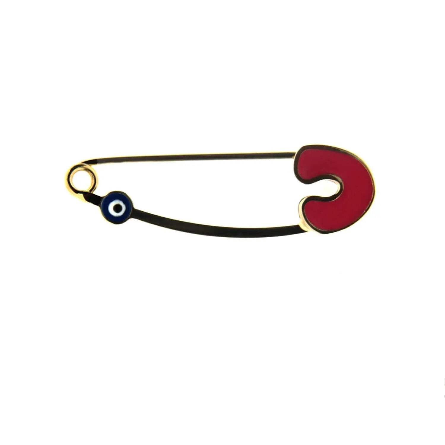18k Solid Yellow Gold Pink Enamel  and blue Mini  Eye Safety Pin 1.14 inch