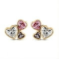 thumbnail image 1 of 18k Solid Yellow Gold Pink White and Blue Zirconia Heart shapes Covered Screwback Earrings, 1 of 4