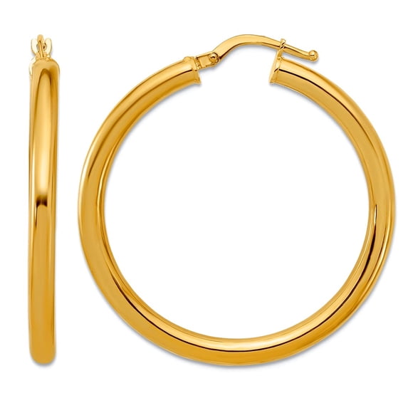18k Solid Yellow Gold Polished 3x30mm Round Hoop Earrings 30x30mm Wide 3mm Thick Hoop Earring for Women