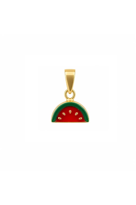 18k Solid Yellow Gold Small Enamel Watermelon Pendant
