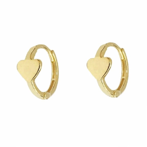 18k Solid Yellow Gold Small Heart Hinge Hoop Huggie