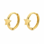 18k Solid Yellow Gold Small Star Hinged Hoop Huggie Earrings