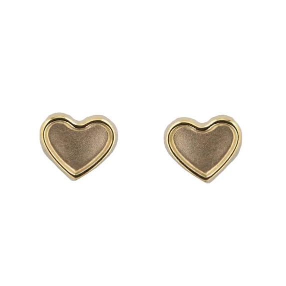 18k Solid Yellow Gold Soft Brush with polished border Heart shape Covered Screwback Earrings