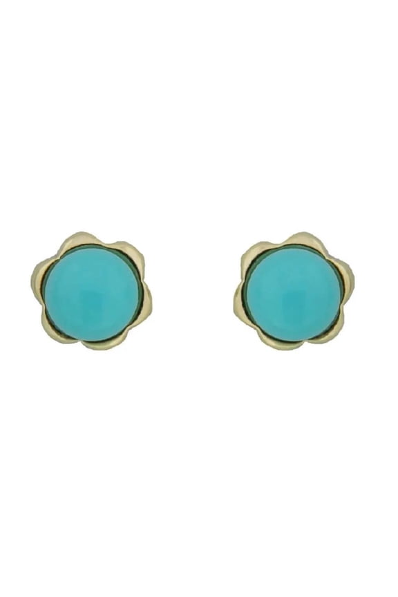 18k Solid Yellow Gold Turquoise Flower Covered Screwback Earrings