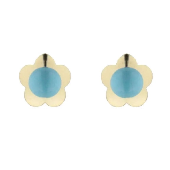 18k Solid Yellow Gold Turquoise Flower covered screwback earrings