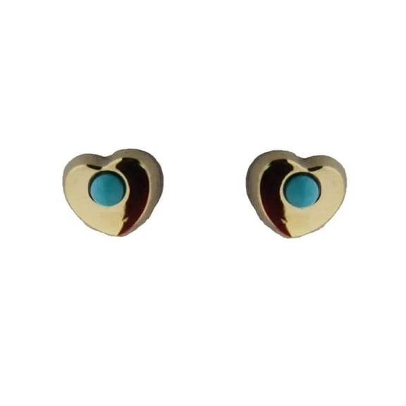18k Solid Yellow Gold Turquoise Heart covered screwback earrings
