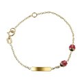 thumbnail image 1 of 18k Solid Yellow Gold Two Fuchsia Enamel Lady Bug ID Bracelet 5.5 inches with extra ring at 4.80 inch, 1 of 3