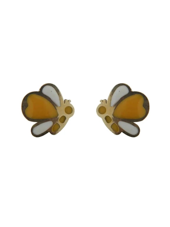 18k Solid Yellow Gold Yellow Enamel Bee Covered Screwback Earrings