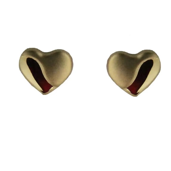18k Solid Yellow Gold polish and satin Heart Covered Screwback Earrings