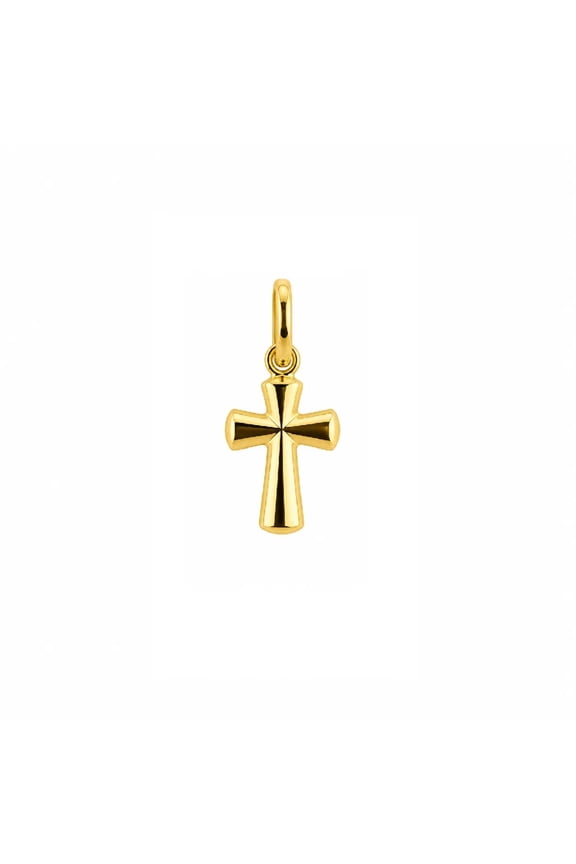 18k Solid Yellow Gold tiny polished cross H 0.71 x 0.28 inches with bail