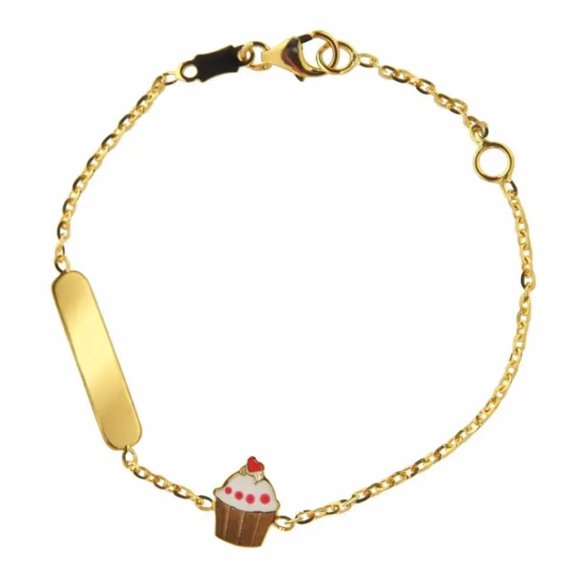 18k Solid yellow gold enamel cupcake id bracelet