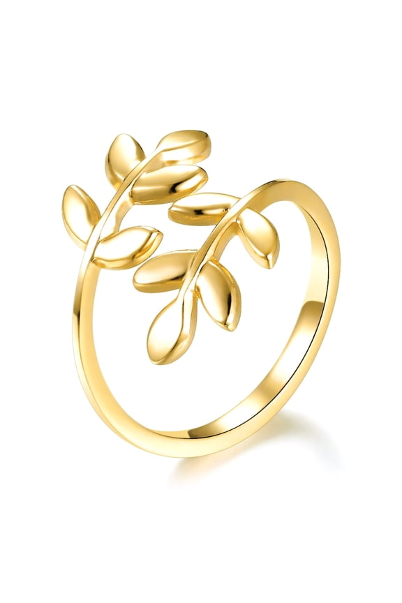 18k Stainless Steel Silver Rose Gold Plated Leaves Leaf Laurel Adjustable Branch Ring Jewelry (Gold)