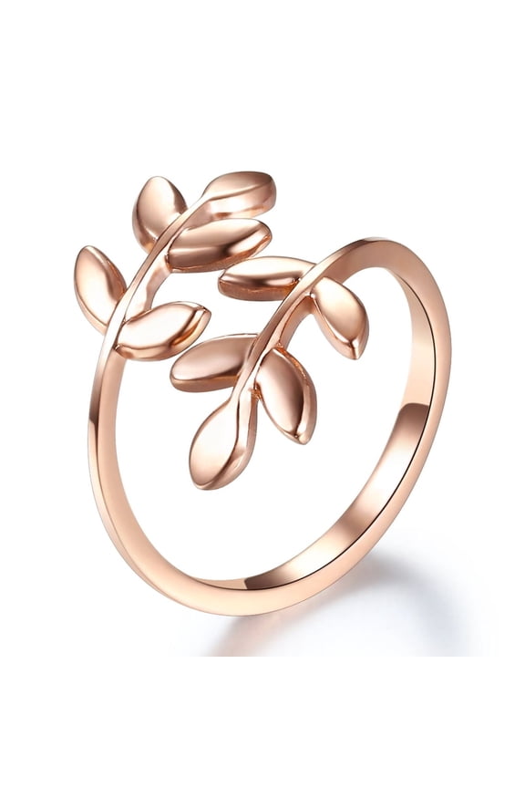 18k Stainless Steel Silver Rose Gold Plated Leaves Leaf Laurel Adjustable Branch Ring Jewelry (Rose gold)