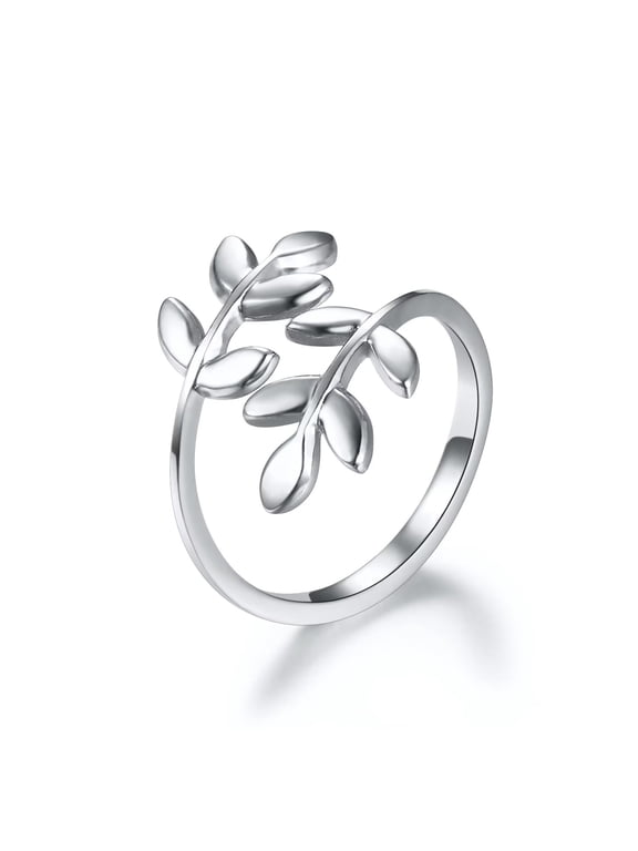 18k Stainless Steel Silver Rose Gold Plated Leaves Leaf Laurel Adjustable Branch Ring Jewelry