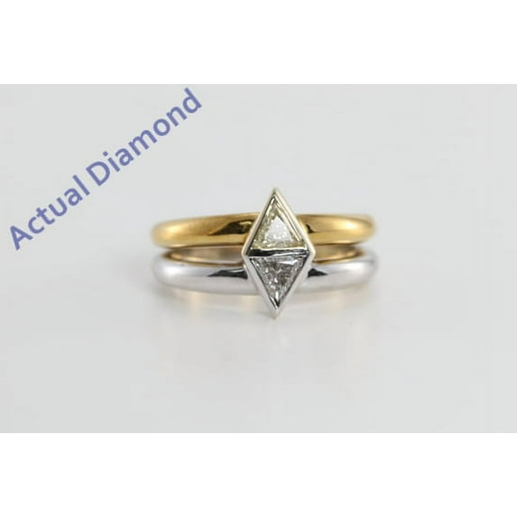 18k Two Tone Gold Triangle Cut Two Stone Diamond Engagement Ring (Natural light Fancy Yellow & White Diamonds, SI Clarity)