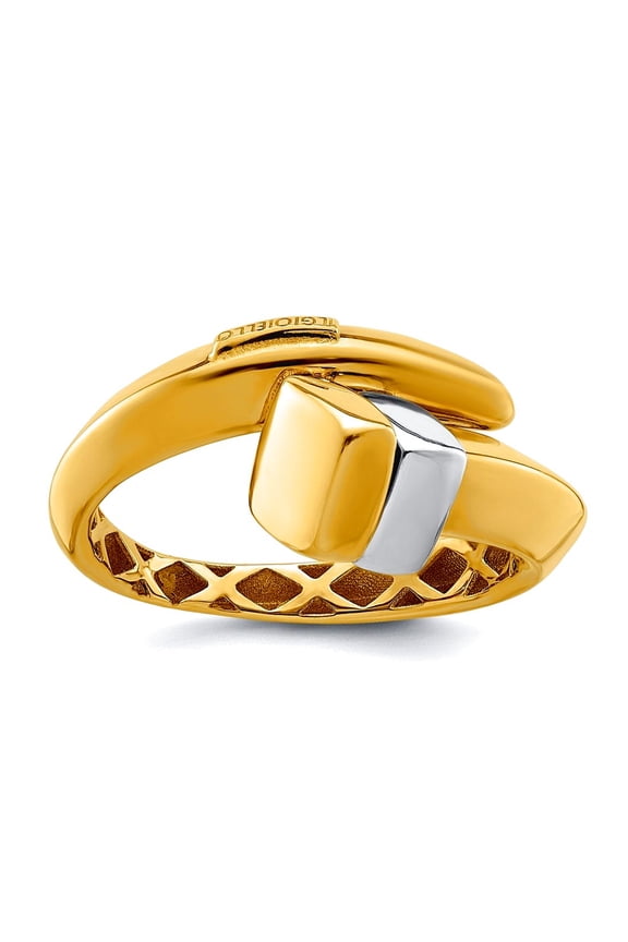 Solid 18k Two-tone Gold Adjustable Polished Square Buckle Ring 12.2mm Wide Ring for Women