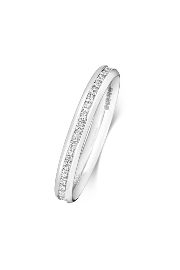 18k White Gold 2.7mm Court Comfort Women Diamond Wedding Band/Ring Princess Cut 0.73 Carat H - VS2