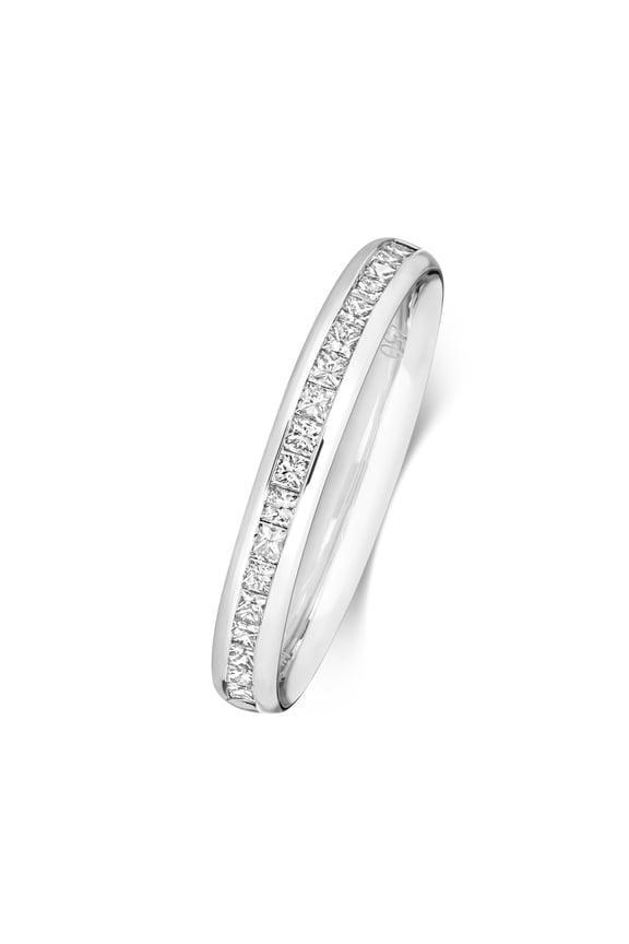 18k White Gold 2.7mm Slight Court Comfort Women Half Eternity Diamond Wedding Band/Ring Princess Cut 0.35 Carat H - VS2