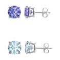 thumbnail image 1 of 18k White Gold 2Ct Created Tanzanite and Aquamarine 2 Pair Round Stud Earrings Plated, 1 of 4