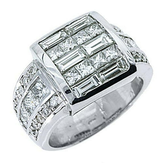 18k White Gold 3.15 Carats Princess Baguette & Round Diamond Ring