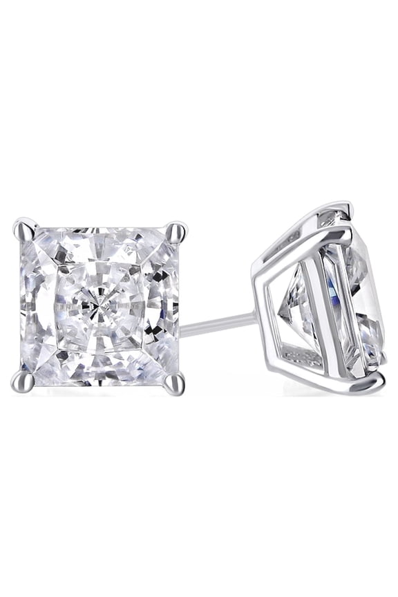 18k White Gold 3 Ct White Sapphire Princess Cut Stud Earrings by Paris Jewelry - Jewelry Gift for Women Plated and Men