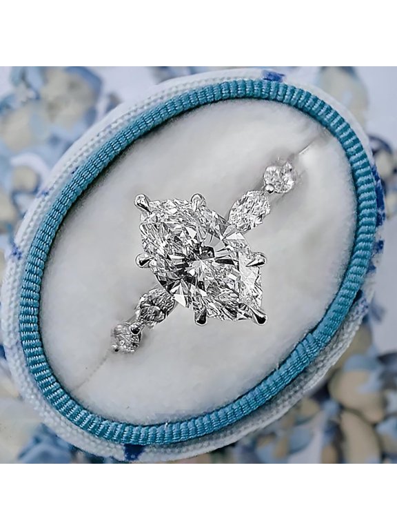 18k White Gold Diamond Ring IGI Certified Lab Grown Marquise Cut 3 Carat E F VVS