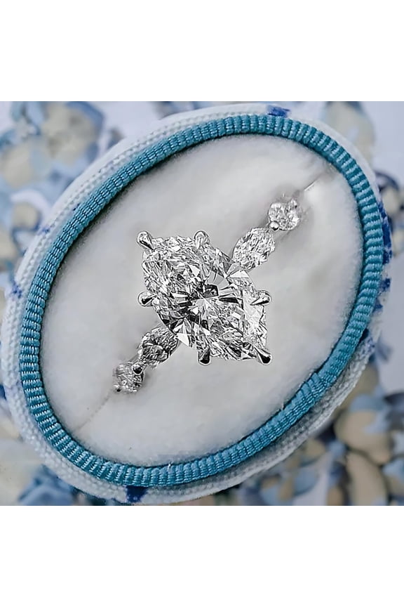 18k White Gold Diamond Ring IGI Certified Lab Grown Marquise Cut 3 Carat E F VVS