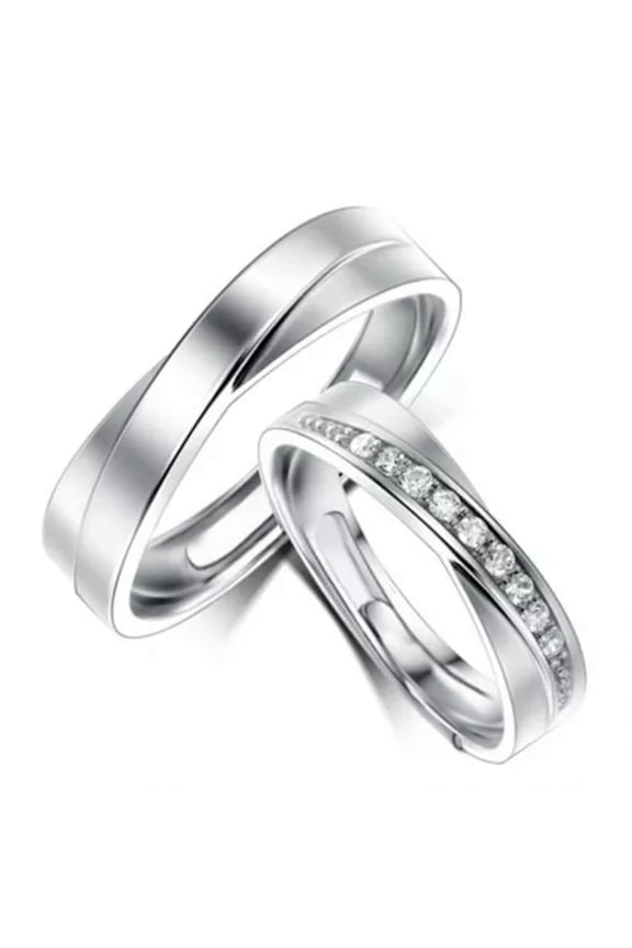 18k White Gold Filled Cross Band AAA Cz Ring Women's Men Couple Rings Opening