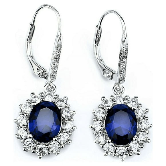 Sapphire 18K White Gold Leverback Earrings for Women -  for Sensitive Ear - Great Gift Idea for Every Occasion -18K White Gold Plated