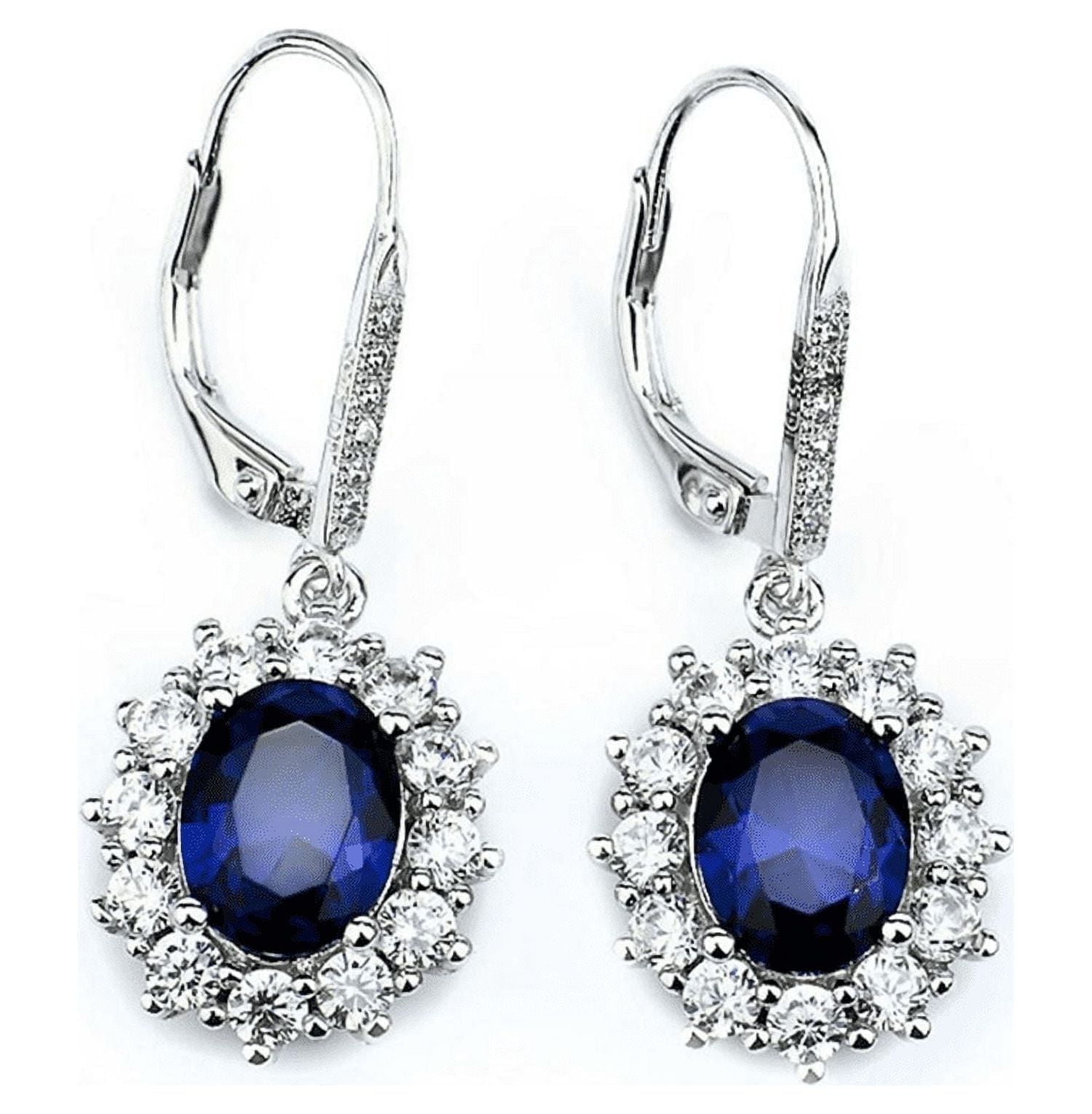 Sapphire 18K White Gold Leverback Earrings for Women - for Sensitive Ear - Great Gift Idea for Every Occasion -18K White Gold Plated