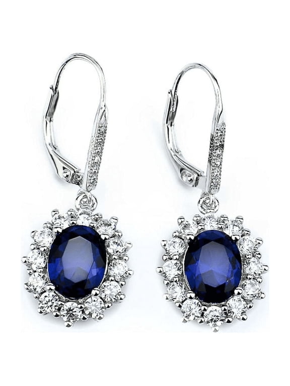Sapphire 18K White Gold Leverback Earrings for Women - for Sensitive Ear - Great Gift Idea for Every Occasion -18K White Gold Plated