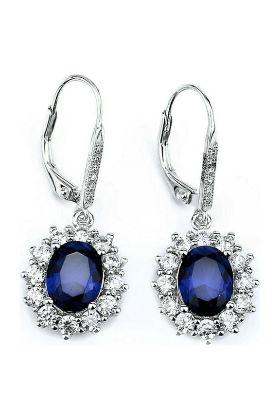 Sapphire 18K White Gold Leverback Earrings for Women - for Sensitive Ear - Great Gift Idea for Every Occasion -18K White Gold Plated