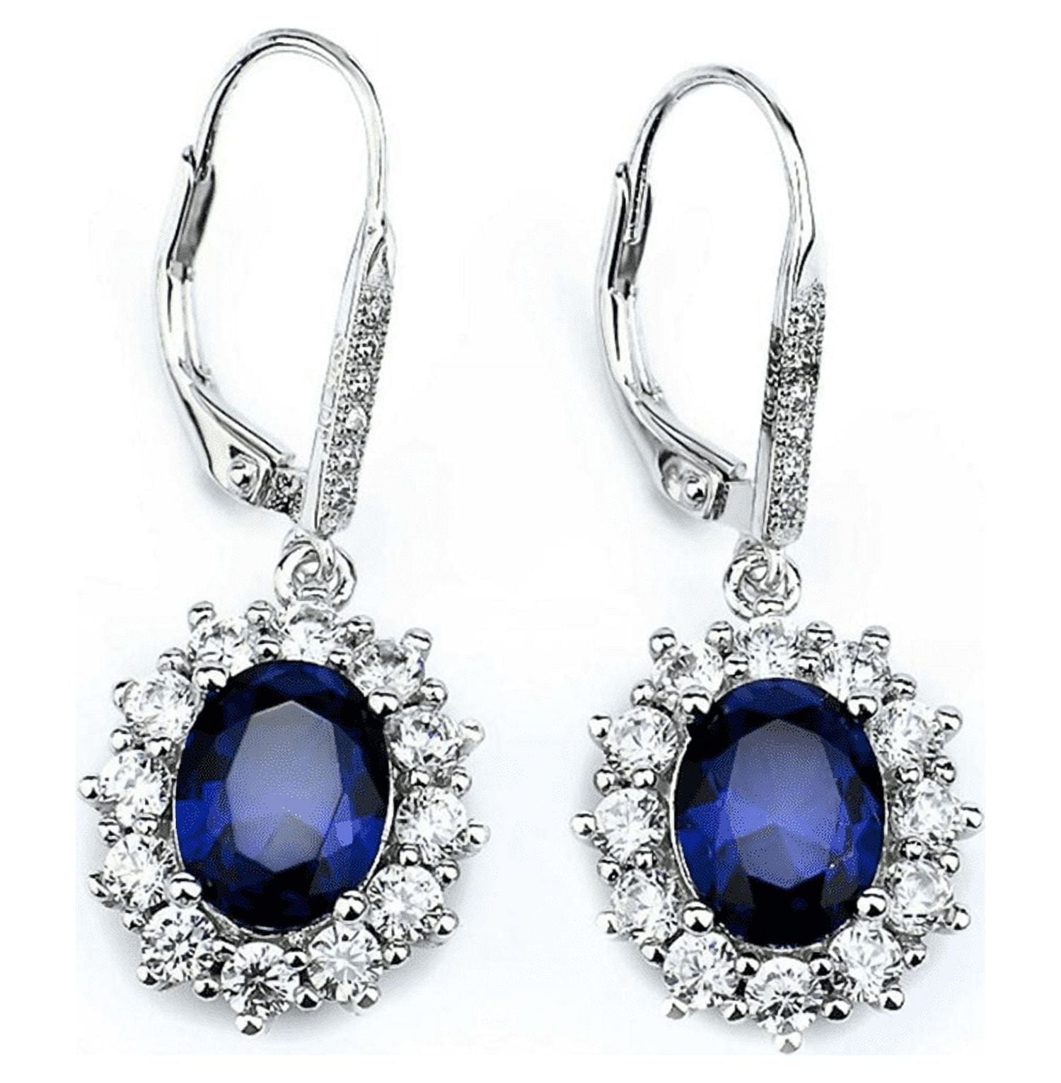 AMY AND ANNETTE 18k White Gold Leverback Earrings for Women - Sapphire Earrings for Sensitive Ear - Great Gift Idea for Every Occasion