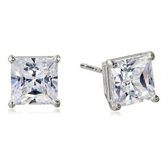 iParis Princess White Sapphire Stud Earrings, 1 ct, 18k White Gold Over Sterling Silver