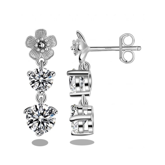 18k White Gold Plated 925 Sterling Silver 5A CZ Diamond Stud Dangle Earrings Women Jewelry