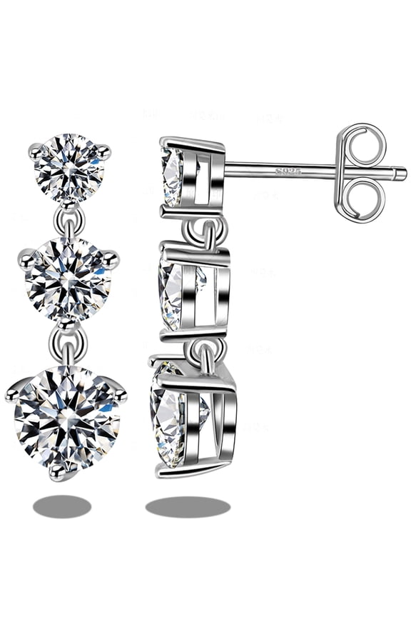 18k White Gold Plated 925 Sterling Silver 5A CZ Diamond Stud Dangle Earrings Women Jewelry