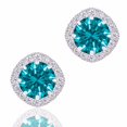 thumbnail image 1 of 18k White Gold Plated Cubic Zirconia Cushion Shape Halo Stud Earrings (1.90 carats) - Aquamarine, 1 of 3