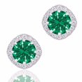thumbnail image 1 of 18k White Gold Plated Cubic Zirconia Cushion Shape Halo Stud Earrings (1.90 carats) - Emerald, 1 of 3