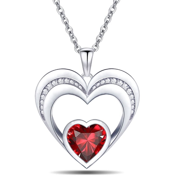 18k White Gold Plated Double Love Heart 5A Cubic Zirconia Women Jewelry Pendant Necklace