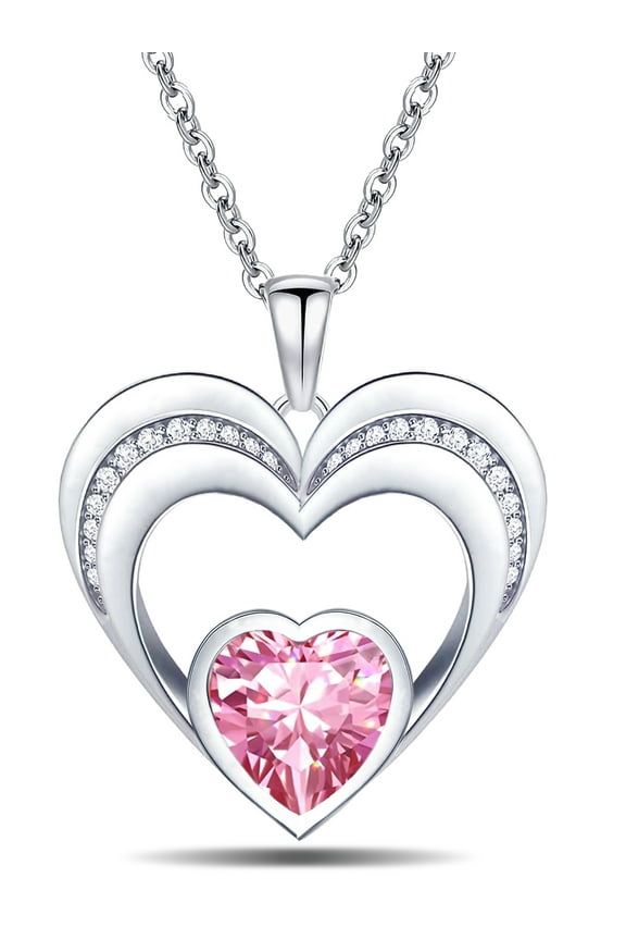 18k White Gold Plated Double Love Heart 5A Cubic Zirconia Women Jewelry Pendant Necklace