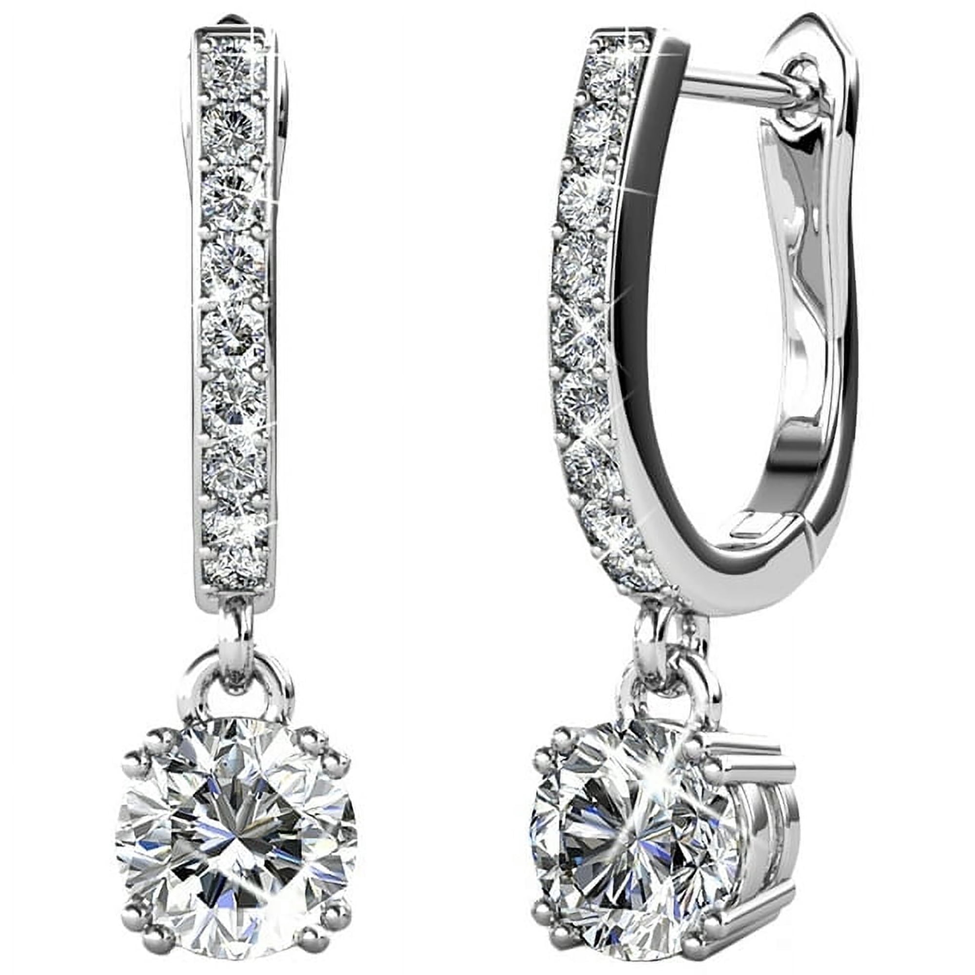 18k White Gold Plated Drop Dangle Crystal Earrings S925 Sterling silver Diamond Pendant Earrings with Swarovski Crystals | Gold Jewelry for Women, Gift for Bridal Earrings